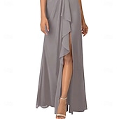 cheap Floor Length-A-Line Mother of the Bride Dress Elegant Simple V Neck Asymmetrical Chiffon Short Sleeve with Pleats 2025
