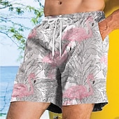 billiga Djur &amp; Fåglar-Herr Flamingo Fågel Palmblad Badshorts Boardshorts Medium Midja Streetwear Hawaiisk Semester Sidfickor Mesh foder Elastisk dragsko i midjan Designer Kläder