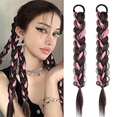 economico Code-2 pezzi di extension per coda di cavallo intrecciata con elastici per capelli, morbidi pezzi di capelli sintetici per donne e ragazze, da indossare tutti i giorni, 16 pollici