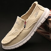 abordables Chaussures sans lacets &amp; mocassins-Mocassins à enfiler en toile rouge vieillie pour hommes, design à bords effilochés avec semelle coussinée, idéal pour les sorties streetwear d&#039;été, les week-ends et les journées décontractées