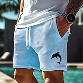 preiswerte 3D-Sweatshorts für Herren-Herren Delfin Meeresbewohner Waffel-Shorts Sweat-Shorts Freizeitshorts Mittlere Taille Modisch lässig Urlaub Joggen Trainieren Elastischer Kordelzug in der Taille Shorts mit Taschen Designer