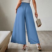 baratos perna larga e cintura alta-Mulheres Perna larga Calças Roupa de rua Casual Comprimento total Natural Tecido Bolsos Com Cordão Design de cordão elástico Exterior Confortável Final de semana Streetwear Magenta Camelo Adamascado