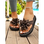 olcso Nyári szandálok-női bézs virágmintás flip-flop papucs párnázott talppal, hétköznapi strandszandál nyári vakációhoz és medence melletti kikapcsolódáshoz