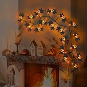 cheap Battery String Lights-1.8M/6Ft 54 LED Beads Halloween String Lights Black Willow Lantern Pumpkin Bat Maple Leaf Wall Desktop Halloween Party Atmosphere Decorative Light AAA Waterproof Battery Box