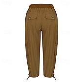 preiswerte Cargohose für Damen-Damen Cargo-Hosen Stoffhosen Streetwear Lässig Wadenlang Natürliche Taille Einfach Tasche Elastisches Kordelzugdesign Bequem Außenbereich Outdoor Streetwear Kamel Dunkelbraun Hellhimmelblau Schwarz