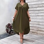 ieftine Rochie albă-Pentru femei Rochii Midi Rochie A line Casual Zilnic Ieșire Simplu Manșon scurt În V Maro Închis Bleumarin Galben Albastru regal Vară