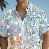 voordelige Geometrisch patroon-Voor heren Verblindende kleur Mozaïektegels Overhemd Zomer overhemd Overhemd met knopen Korte mouw Mode-casual Buiten Vakantie Dagelijks gebruik Zomer Lente Strijkijzer 3D-afdrukken shirts met kraag