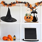 voordelige Halloween Hangende en Tafelversieringen-Halloween houten tafeldecoraties, rustieke pompoen- en spookachtige decoraties op dienbladen, Halloween houten borden voor binnen voor op tafel in de woonkamer op een boerderij