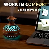 economico lampada da comodino-Umidificatore a venature del legno - Mini umidificatore a forma di fiore con umidificatore a nebbia fredda per camera da letto/scrivania/auto/ufficio, 2 modalità di nebbia, spegnimento automatico