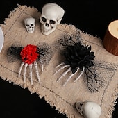 economico Maschera di Halloween &amp; Accessori-Fermaglio per capelli a forma di teschio di Halloween con osso e rosa, fermaglio laterale in rete spettrale, accessorio per capelli unico per costumi da festa
