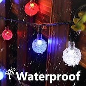 preiswerte Solar Lichterketten-1 Stück 12 m - 100 LED-Perlen, solarbetriebene patriotische Lichterketten für den Außenbereich, wasserdicht, 4. Juli, Unabhängigkeitstag, rot-weiß-blaue Blasenkugel-Lichterkette, Hof, Gartenzaun, Balkon, Party, patriotische Atmosphäre