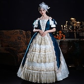 billiga Klänningar-Vintage Rokoko Renässans Maxi Klänningar Vanligt Juliet ärm Prinsessa Brud Plisserad Med volanger Prinsessa Rund hals Dam Halloween Karnival Maskerad Prestanda Fest Halloween Vuxen Alla årstider