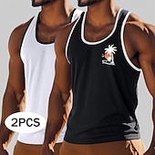 economico Canotte da palestra-Per uomo Canotta Maglietta smanicata Maglietta senza maniche Canotta Muscolare Senza Maniche Girocollo Estate Albero di Cocco Sport Moda Casual 2 Pezzi Confezione multipla Stampato Casuale Spiaggia