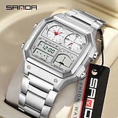 cheap Digital Watches-SANDA Men Digital Watch Outdoor Fashion Casual Wristwatch Luminous Stopwatch Alarm Clock Three Time Zones Steel Silicone Gel Watch