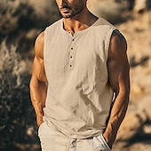 abordables Débardeurs-Homme T-shirt Sans manches Manche Courte Col en V Col rond Été Uni Texturé Mode Classique Occasionnel Pur Rue Occasionnel Sports Noir Blanche Kaki T-shirt haut de gamme pour homme