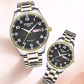 abordables Relojes de Cuarzo-Este es un elegante reloj para parejas con dos diales digitales redondos y correas de acero inoxidable con una pantalla de fecha luminosa resistente al agua ipx7 de lunes a domingo. Es un regalo ideal