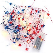 economico Striscie luci a batteria-1 Pz Luce Decorativa a Stringa con 30 LED 3M Patriottica per il 4 Luglio Giorno dell'Indipendenza 250° Anniversario Giorno della Memoria Stringa di Luci Decorativa a Stelle Rosse Bianche e Blu Tema