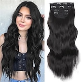 abordables Clip dans les extensions-Extensions de cheveux à clipser 20 pouces, extensions de cheveux longs blonds mélangés noirs, 4 pièces, postiches synthétiques souples pour femmes