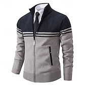 preiswerte Herren Strickjacke-Herren Pullover Strickjacke Kurzer Pullover Gerippt Stricken Normale Oberteile Gestrickt Farbblock Stehkragen Aufwärmen Moderne zeitgenössische Büro Lässig Bekleidung Herbst Winter Schwarz Marineblau