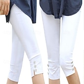 olcso Sima leggings-Női Széles lábszár Capri nadrágok Leggingek Utcai sikk Alkalmi Borjú-hossz Természetes Sima Zseb Csat kellemes Szabadtéri Kényelmes Vakáció Utcai öltözék Fekete Fehér Ősz Normál