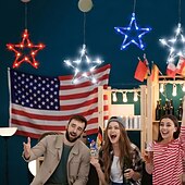 cheap Decorative Lights-3 Pcs Patriotic Hanging Lights July 4th Independence Day Red, White, Blue Pentagram Suction Cup Window Light AAA Battery Box Party Patriotic Atmosphere Decorative Light American Flag