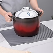 お買い得  キッチン収納-キッチン用シリコン食器乾燥マット、耐熱折りたたみ式ポットラックマット、ボウル、皿、調理器具用の滑り止め三脚パッド、多目的排水ボード