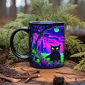 olcso Halloween Kithen-halloweeni ajándék bögre, fekete macskás kerámia kávésbögre 330ml/12oz, aranyos halloweeni pohár macskabarátoknak, ijesztő cica témájú bögre nőknek, barátoknak, ünnepi ajándék