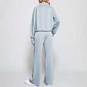 رخيصةأون بدلات رياضية-نسائي بدلة رياضية بنطلونات بنطلون واسع الساق دانتيل جيب لون سادة أطقم ملابس رياضية الخريف أسود أبيض الصالة الرياضية رياضات ركض ضد الهواء كم طويل رياضة ألبسة رياضية قابل للبسط عادي