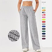 tanie Spodnie i Bloomersy do jogi-Damskie Spodnie fitness Spodnie Pilates Spodnie do jogi Trójwymiarowa faktura plastra miodu Z kieszeniami Lekki Wysoka talia Pilates Siłownia Zumba Doły Jednokolorowe Żółty Różowy Czerwony Jesień