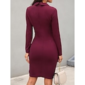 ieftine Rochie simplă-Pentru femei Rochie Mini Rochie Bodycon Rochii Semi Formale Birou Fit regulat Simplu Manșon Lung În V Negru Roșu Vin Albastru piscină Mov Vară