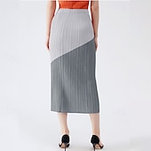 billiga Casual kjolar-Dam Kjol Elegant Vintage Mode Ledigt Midi Medium Midja Kjolar Färgblock Rynkad Lappverk Asymmetrisk nederkant Elastisk Semester Fest Ljusgrå Sommar Polyester
