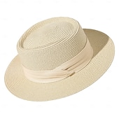 billige Hatter-1 stk. elegant damehatt med strå og bred brem, lett og pustende sommerhatt for strandaktiviteter, uformell &amp;formelle arrangementer, tilbehør til arrangementer