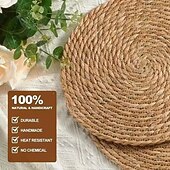 abordables Ustensiles et gadgets de cuisine-Ensemble de 5 sets de table ronds en rotin, sets de table en nénuphar tissés à la main naturels de 13 pouces pour table à manger, sets de table de style rustique pour la décoration de la maison et du
