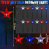 abordables Éclairage paysager-1 pièce. Lampes solaires patriotiques d&#039;extérieur, imperméables, rouges, blanches, bleues, à cinq branches, montées au sol, pour le 4 juillet, le jour de l&#039;indépendance, la cour, le jardin, la pelouse, les fêtes, les festivals patriotiques