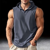 preiswerte Fitness Tank-Tops-Herren Tank Top Weste Unterhemd Ärmelloses Shirt Ärmellos Mit Kapuze Sommer Einfach Mode Designer Basic Klassisch Urlaub Straße Ausgehen Schwarz Weiß Blau Top T-Shirt für Herren