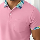 cheap Vacation-Men&#039;s Golf Shirt Vacation Business Classic Short Sleeve Fashion Basic Solid Color Plaid Buttons Summer Spring Spring &amp;  Fall Regular Fit White Pink Navy Blue Green Golf Shirt
