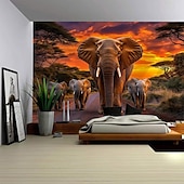 cheap Animal Tapestries-Forest Animal Elephant Landscape Hanging Tapestry Mural Art Large Tapestry Mural Decoration Photos Background Carpet Curtains Home Bedroom Living Room Decoration