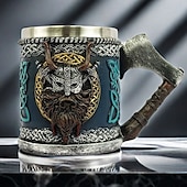 ieftine Cupe &amp; Căni-halbă de bere vikingă, cană cadou Oktoberfest cu topor de luptă medieval, ceașcă de cafea pirat nordic, halbă războinic viking, halbă de bere nordică rustică