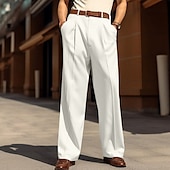 voordelige Loszittend-Voor heren Pakken Broek Wijde broek Vrijetijdsbroek Geplooide broek Breed Been Voorvak Recht been Effen Comfort Ademend Bruiloft liiketoiminta Strand Modieus Basic Ruim Passend Zwart Wit
