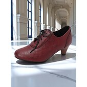 abordables années 1930-Femmes Chaussures à Talons Rétro Brogue Travail Quotidien À lacets Talon Cône Bout Rond Élégant ancien Marche PU À lacets Noir Blanche Jaune