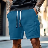 お買い得  屋外-男性用 カーゴショーツ ビーチショーツ ランニングショーツ ジムショーツ ドローストリング 弾性ウエスト マルチポケット 平織り 履き心地よい 高通気性 膝丈 アウトドア サーフィン 日常 旅行度假风 ストリートファッション ブラック ブルー マイクロエラスティック