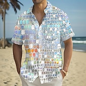 voordelige Geometrisch patroon-Voor heren Verblindende kleur Mozaïektegels Overhemd Zomer overhemd Overhemd met knopen Korte mouw Mode-casual Buiten Vakantie Dagelijks gebruik Zomer Lente Strijkijzer 3D-afdrukken shirts met kraag