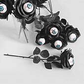 economico Corone di Halloween e Decorazioni Floreali-10 mazzi di rose artificiali a forma di bulbo oculare per Halloween, steli di rose nere con bulbi oculari, steli floreali multicolori per Halloween per decorazioni da tavola per feste spettrali.