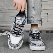 billiga Herrsneakers-Herr blå och vita sportsneakers med mesh-ovandel med andningsbar design, snygg snörning, perfekt för både vardagsaktiviteter och fritidsaktiviteter