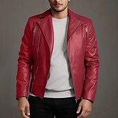 preiswerte Lederjacken-Herren Kunstlederjacke Bikerjacke Motorradjacke Urlaub Täglich Winddicht Warm Tasche Herbst Winter Einfach Mode Klassisch Revers Regulär Schwarz Wein Königliches Blau Braun Jacken