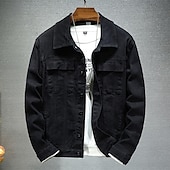 economico Giubbotti e cappotti da uomo-Per uomo Giacca Leggera Giacca di Jeans Giacca da Lavoro Formale Casa Tasca Inverno Primavera &amp; Autunno Autunno Tinta unica Retrò Vintage Coreano Colletto a Camicia Regolare Nero Marrone Caffè Giacca