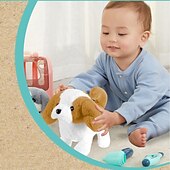ieftine Plușuri-15 cățeluș robot realist - mers interactiv &amp;câine care latră și cântă/dă din coadă, joc educativ &amp;cadou de pluș de ziua de naștere pentru fetițe de 2-5 ani