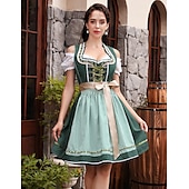 billige Dirndl-Kvinnens Oktoberfest dirndl kjole snøring satengbånd rutete ølfestival forkle tradisjonell kjole Oktoberfest