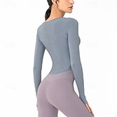cheap Yoga Tops-Women&#039;s Sports shirts V-neckline Skin Friendly Softness Breathable Wrinkles Long Sleeve Sports Solid Color Top For Pilates Zumba Running Activewear