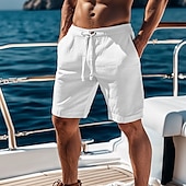 baratos Feriado-Homens Calção Shorts de linho Shorts de verão Shorts de praia Com Cordão Cintura elástica Tecido Conforto Respirável Comprimento do joelho Ao ar livre Diário Praia Férias Moda Preto Branco
